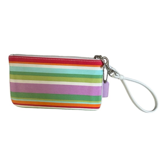 COACH Wristlet Purse Hampton Multi Color Striped Zipper & Snap Closure . - Picture 3 of 5